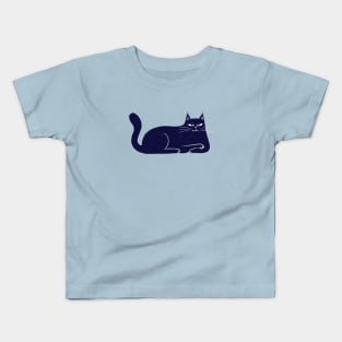 Moody blue cat evil smile mood - facing right Kids T-Shirt